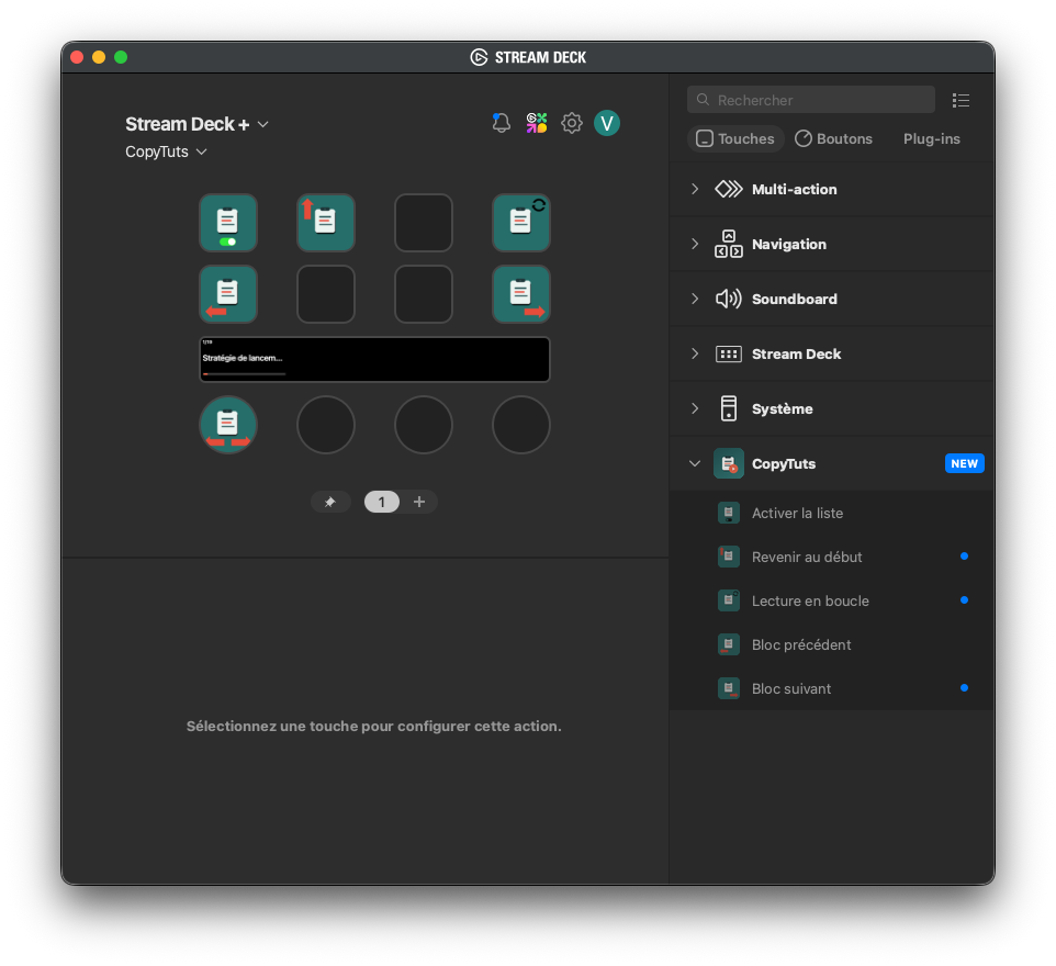 Plugin CopyTuts dans l'app Elgato Stream Deck